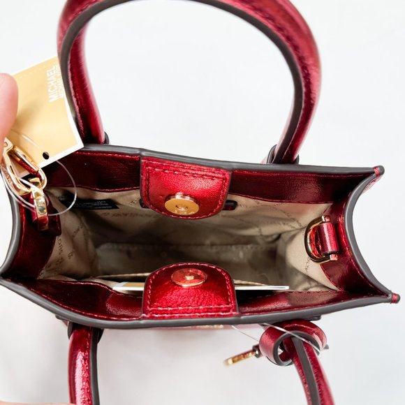 Michael Kors Mercer XS North South MINI Satchel Crossbody Bag Patent Crimson - Picture 6 of 10